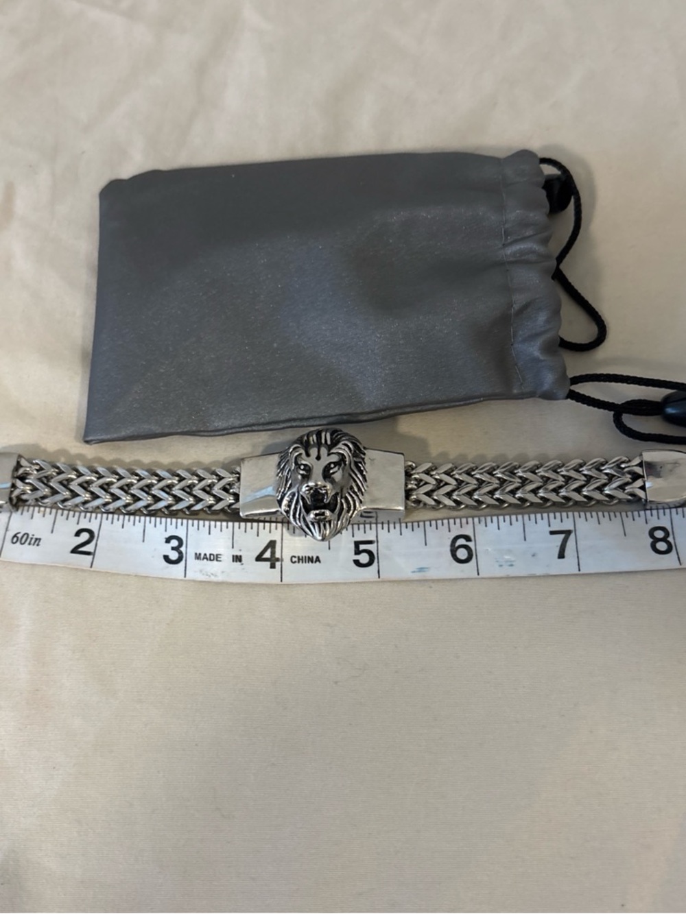 Sterling-Look Lion Head Stainless Steel Chain Bracelet - Silver